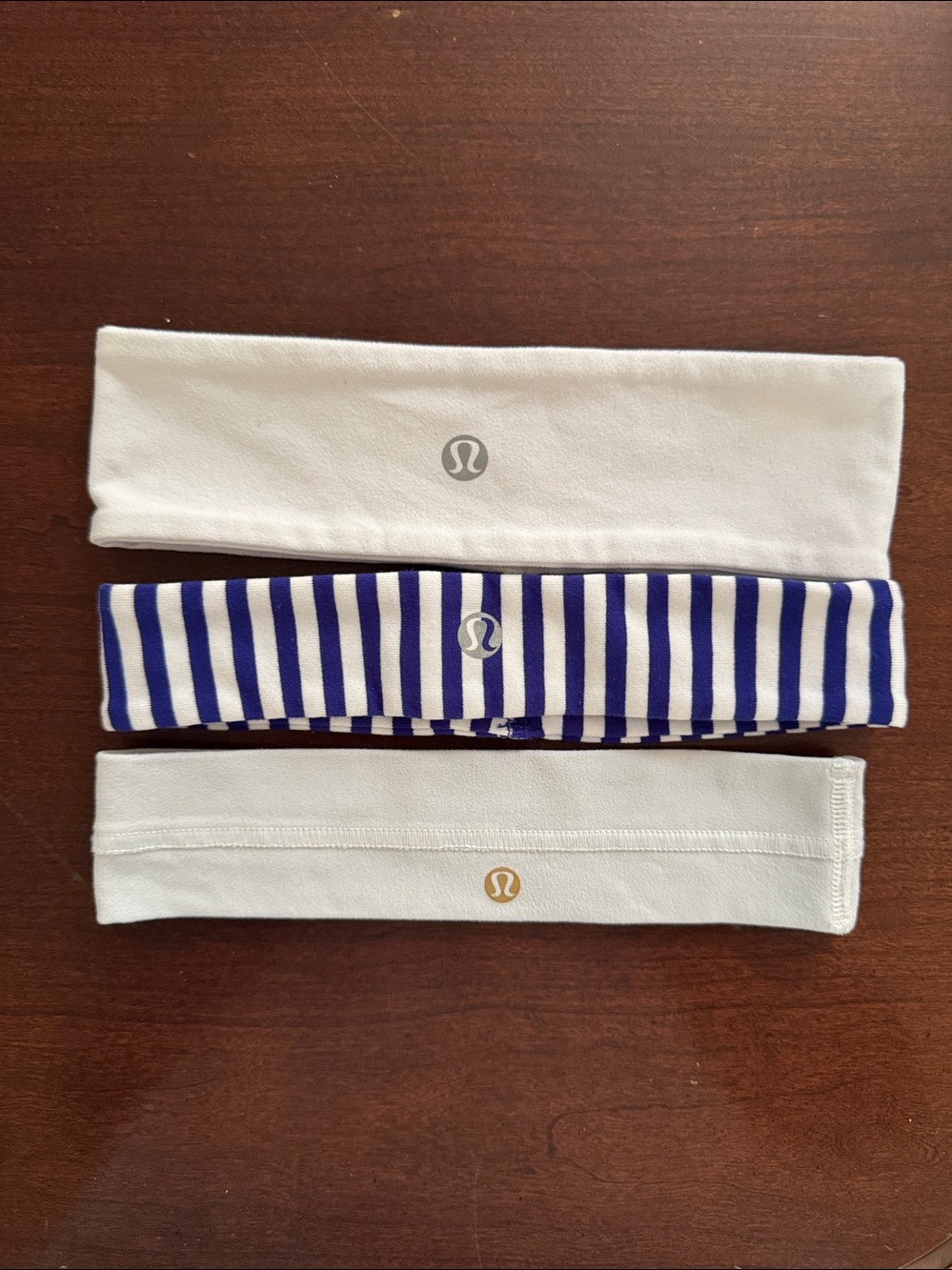3 lululemon athletica Blue and White Stripe Athletic Headbands
